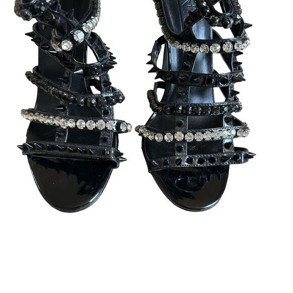 I AM JENNIFER LE Razor High Heel Black Patent Leather Crystal Sandals Size 39 - Picture 9 of 12